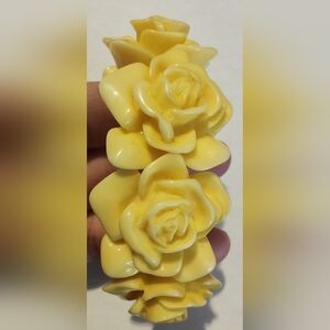Vintage Floral Yellow Rose Stretch Bracelet Chunky Statement Plastic Bohemian